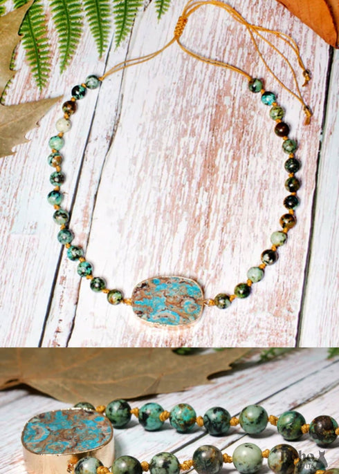 Boho Necklace, Blue Turquoise Breads